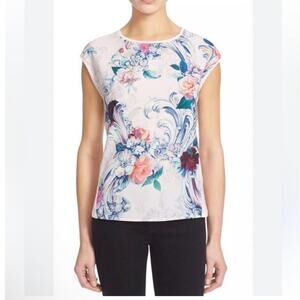 Ted Baker Women's Judisa Acanthus Scroll Woven Front Tee Lyocell Pink Size small